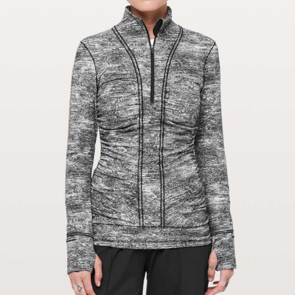Lululemon Cypress Kiss 1/2 Zip Rush Jacquard Black White Size 6
